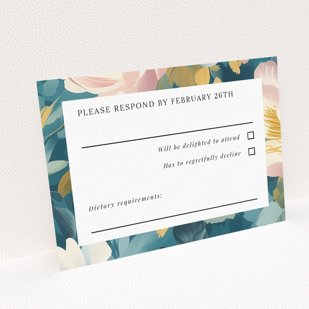 Blossom Boulevard RSVP card, part of the Utterly Printable wedding stationery suite. This is a view of the back
