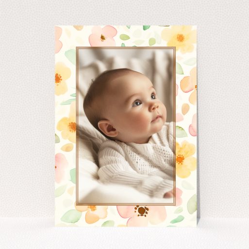 Floral baby thank you card with one photo.