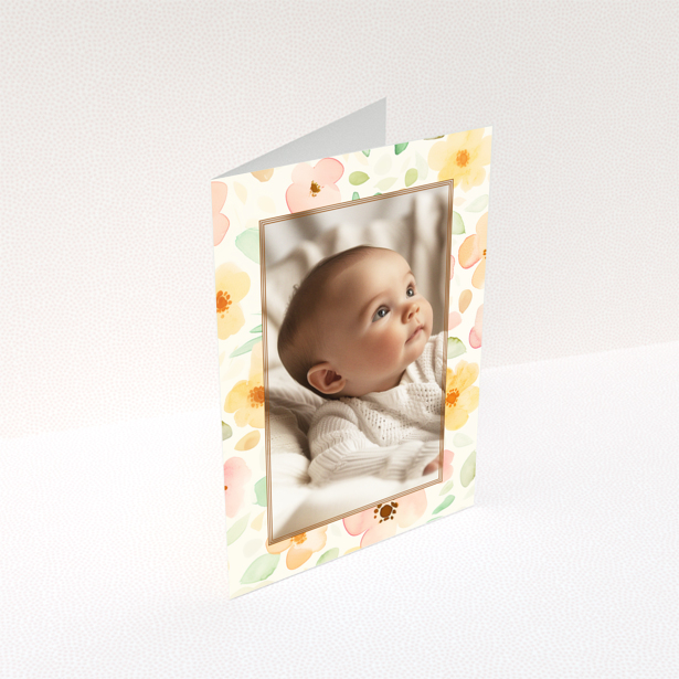 Floral baby thank you card with one photo.