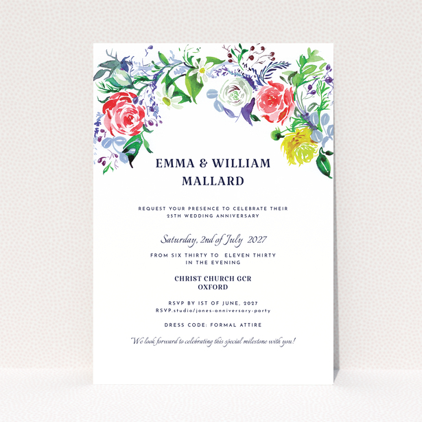 Floral 25th anniversary party invitations with elegant design and no photos.