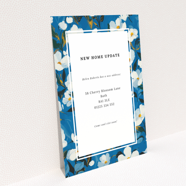 Blue floral background for Portrait design change of address card