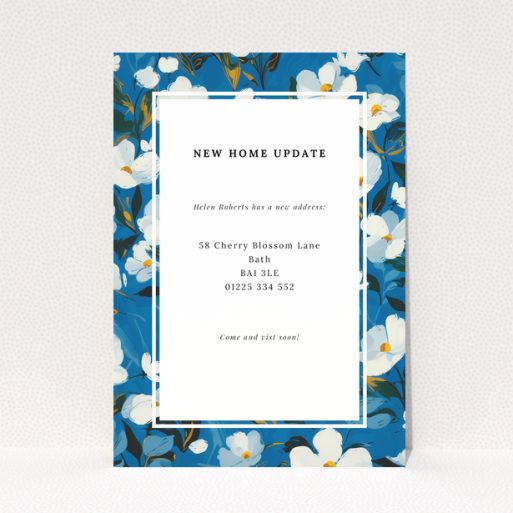 Floral change of address card design with one photo placeholder