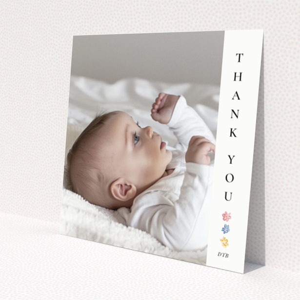 Baby thank you card with photo and floral design