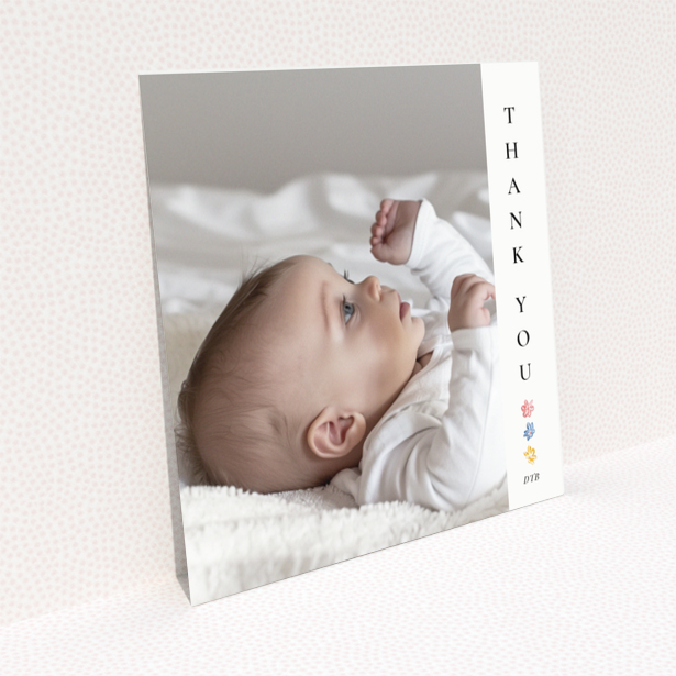 Baby thank you card with photo and floral design