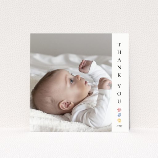 Baby thank you card with photo and floral design