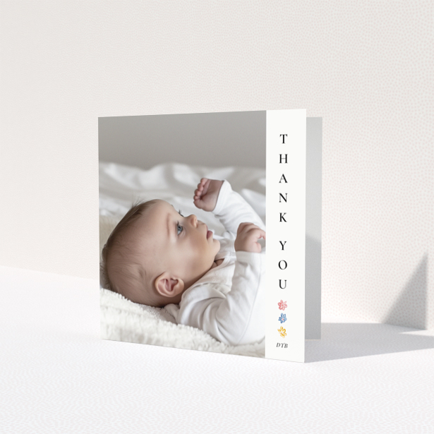 Baby thank you card with photo and floral design