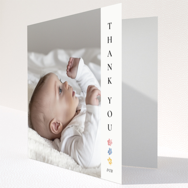 Baby thank you card with photo and floral design