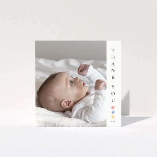 Baby thank you card with photo and floral design