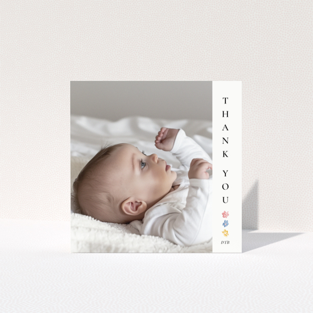 Baby thank you card with photo and floral design