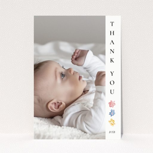 Baby thank you card with photo and floral design
