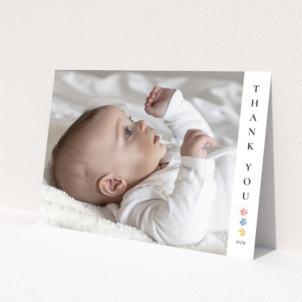 Baby thank you card with photo and floral design