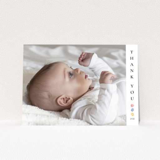 Baby thank you card with photo and floral design
