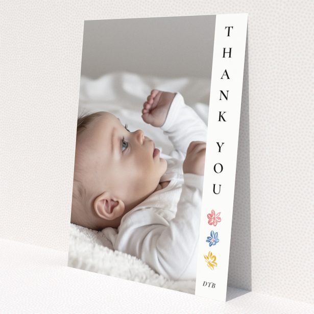 Baby thank you card with photo and floral design