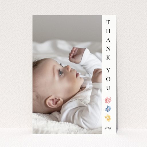 Baby thank you card with photo and floral design