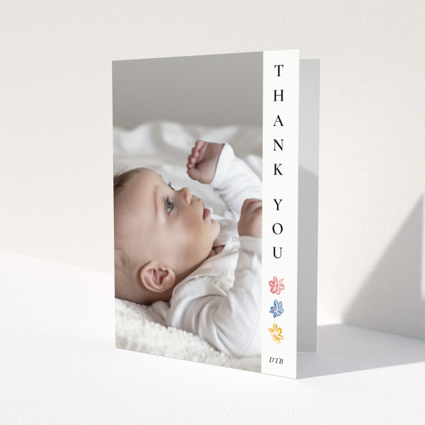 Baby thank you card with photo and floral design