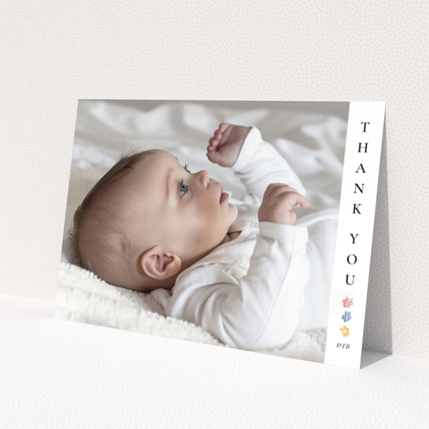 Baby thank you card with photo and floral design