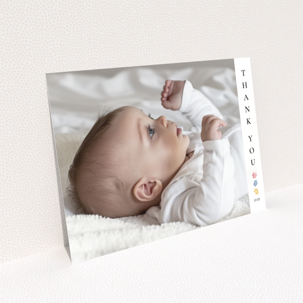 Baby thank you card with photo and floral design
