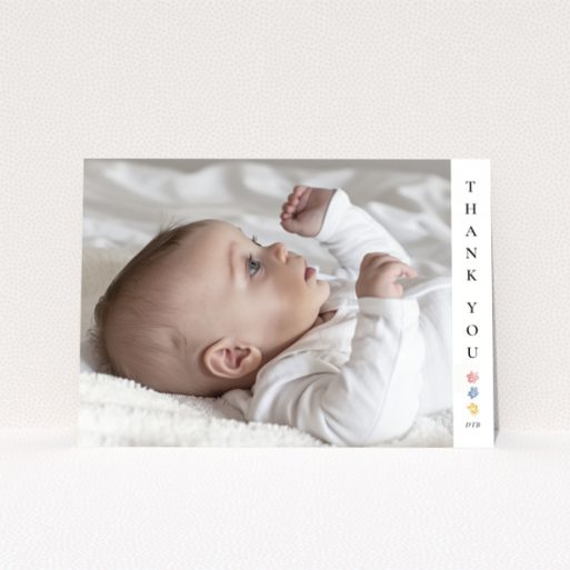 Baby thank you card with photo and floral design