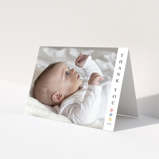 Baby thank you card with photo and floral design