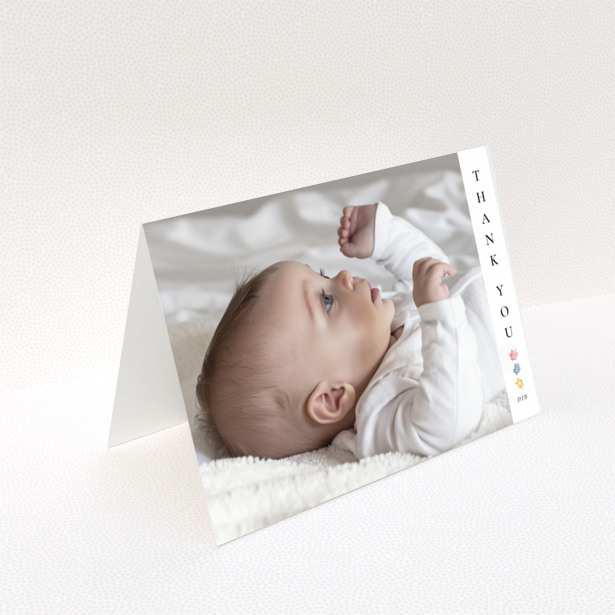 Baby thank you card with photo and floral design