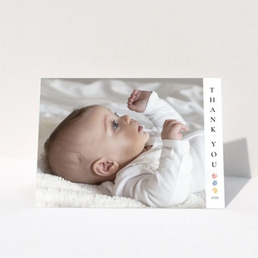 Baby thank you card with photo and floral design