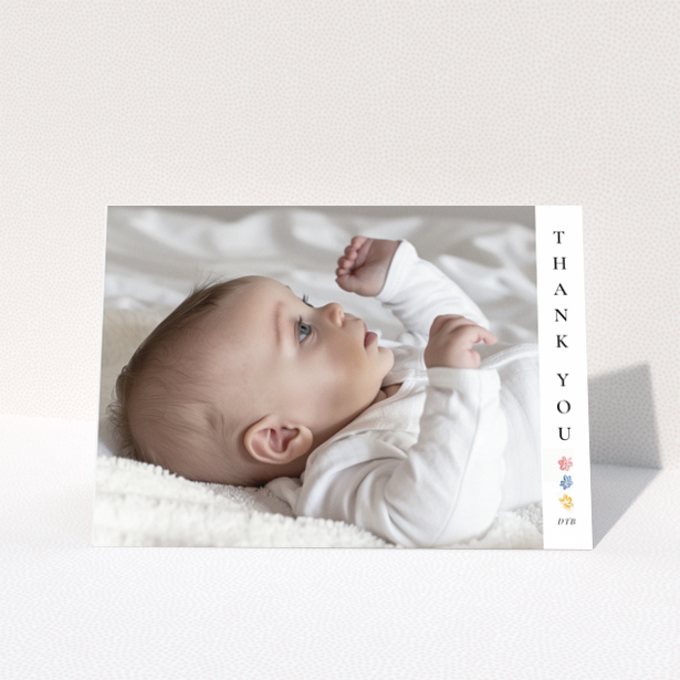 Baby thank you card with photo and floral design