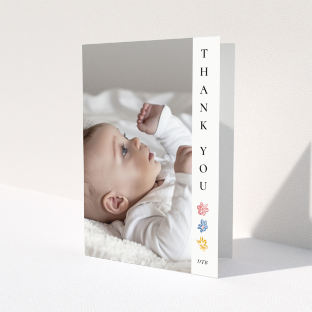 Baby thank you card with photo and floral design