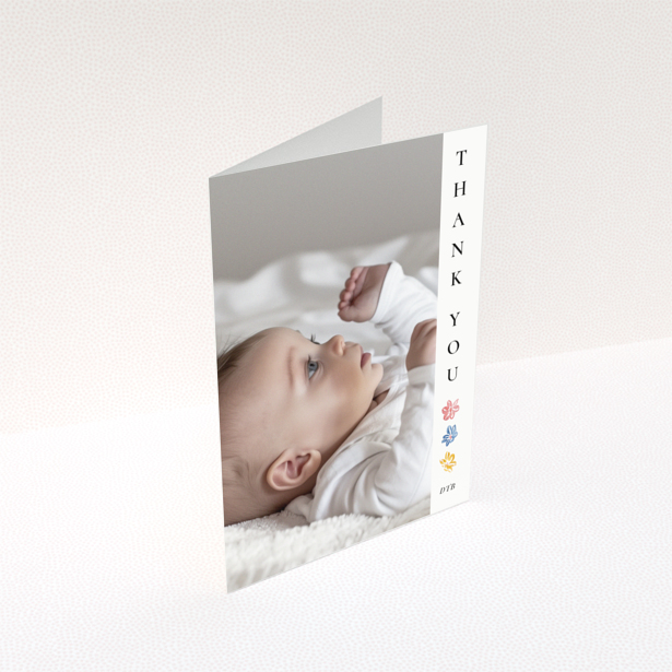 Baby thank you card with photo and floral design