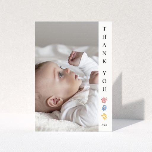 Baby thank you card with photo and floral design