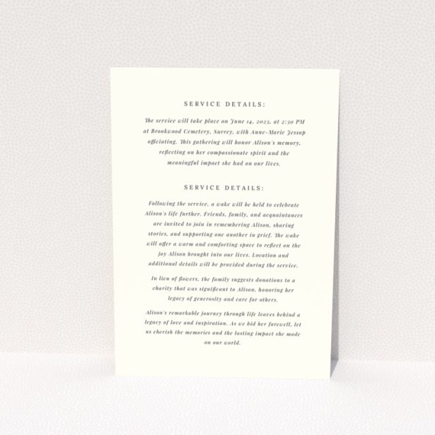 Floral-themed funeral announcement design with no photos.