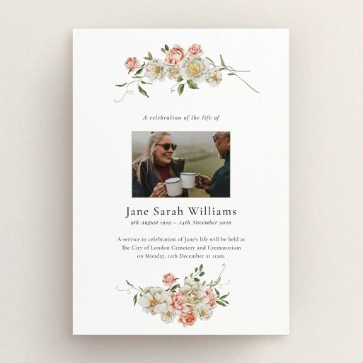 Elegant Funeral Announcement Floral funeral announcement design with one photo for personalisation