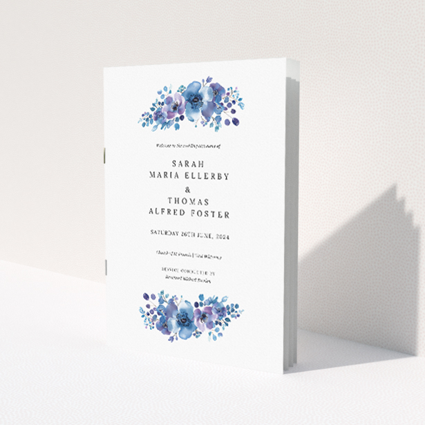 Fresh and Enchanting Blue Anemones Wedding Order of Service Booklet Template. This is a view of the front