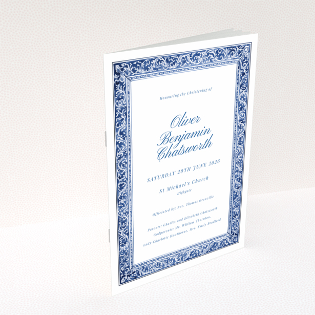 Christening order of service program reverse side design with elegant text layout and no photos by Utterly Printable named Portrait