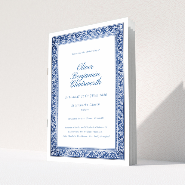 Christening order of service program reverse side design with elegant text layout and no photos by Utterly Printable named Portrait