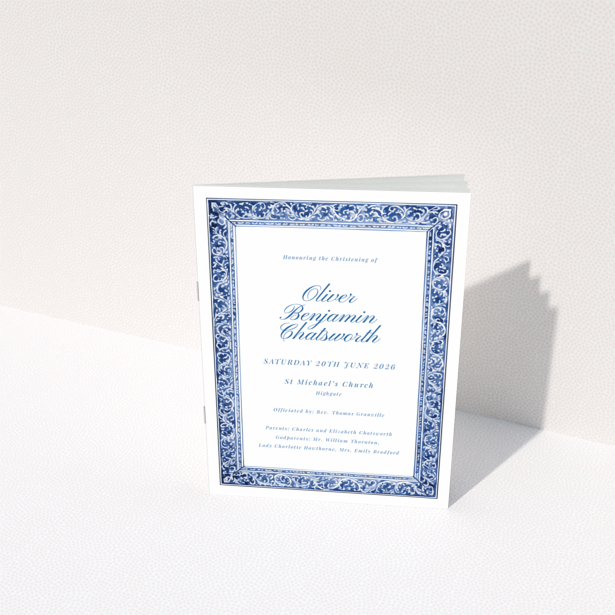 Christening order of service program reverse side design with elegant text layout and no photos by Utterly Printable named Portrait