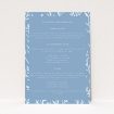 Blue Botanical Elegance wedding information insert card with serene blue backdrop and delicate botanical prints, evoking the beauty of nature. This is a view of the front