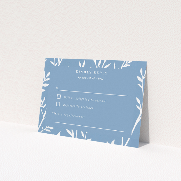 Tranquil Blue Botanical Elegance RSVP Card - Wedding Stationery by Utterly Printable. This is a view of the front
