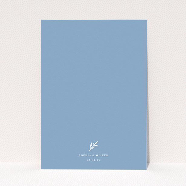 Blue Botanical Elegance wedding invitation - A5 portrait, serene blue tone with delicate botanical print. This image shows the front and back sides together