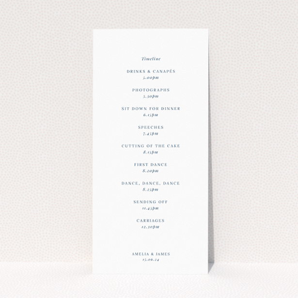 "Blue Floral Elegance wedding menu - Utterly Printable - Detailed blue floral motifs against a pristine white backdrop evoke a serene yet festive mood, perfect for modern couples appreciating classic beauty.". This is a view of the back