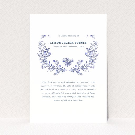 Funeral announcement with floral design and no photos