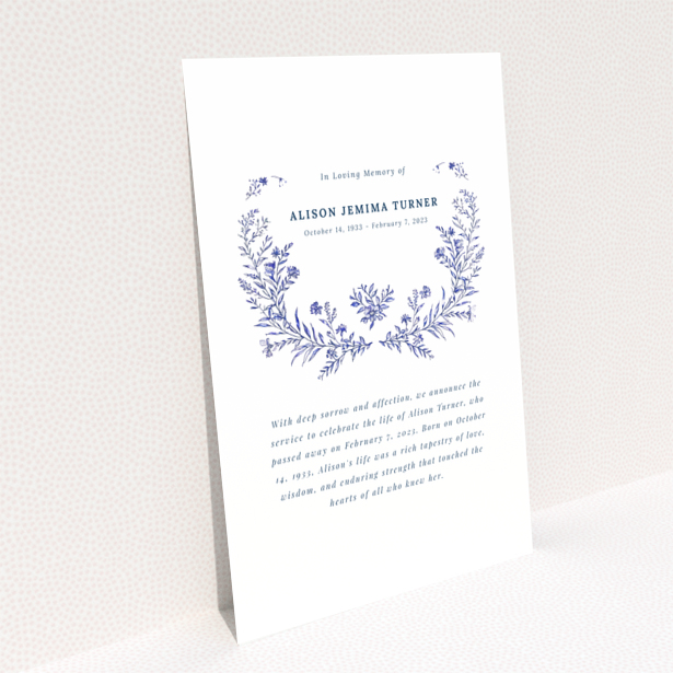 Funeral announcement with floral design and no photos