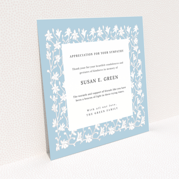 Square funeral thank you card design for personalised gratitude messages