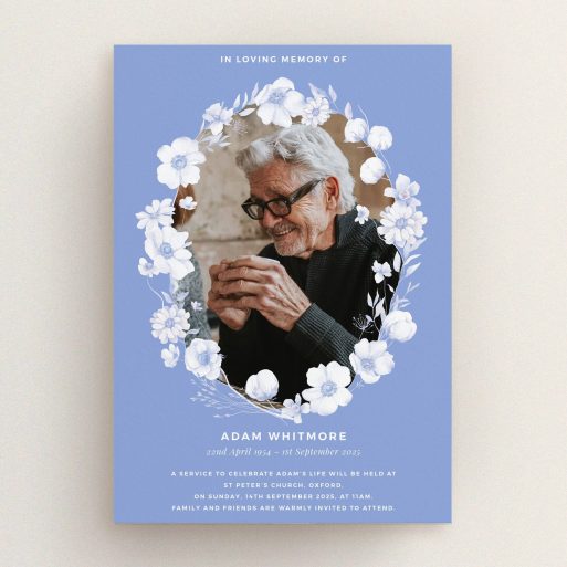 Elegant Funeral Announcement Funeral announcement design with floral elements and one photo of a man