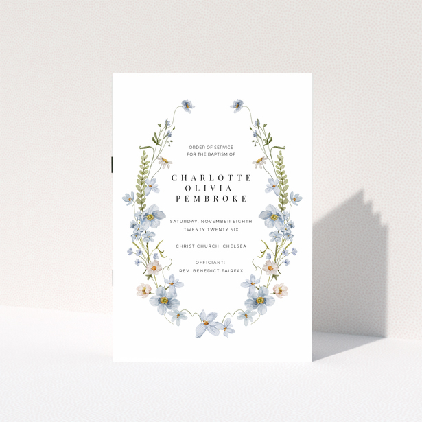 Christening order of service program with floral design and no photos