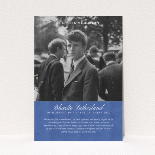Funeral announcement design with one photo.