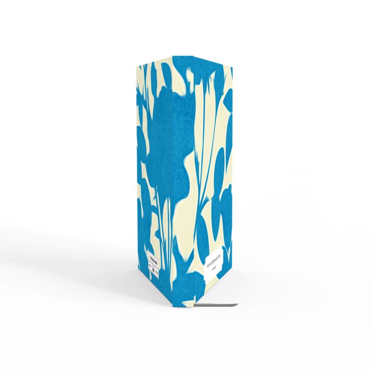 Floral design personalised notebook cover with blue and cream abstract pattern, includes one photo placeholder, created by Utterly Printable for UK market.