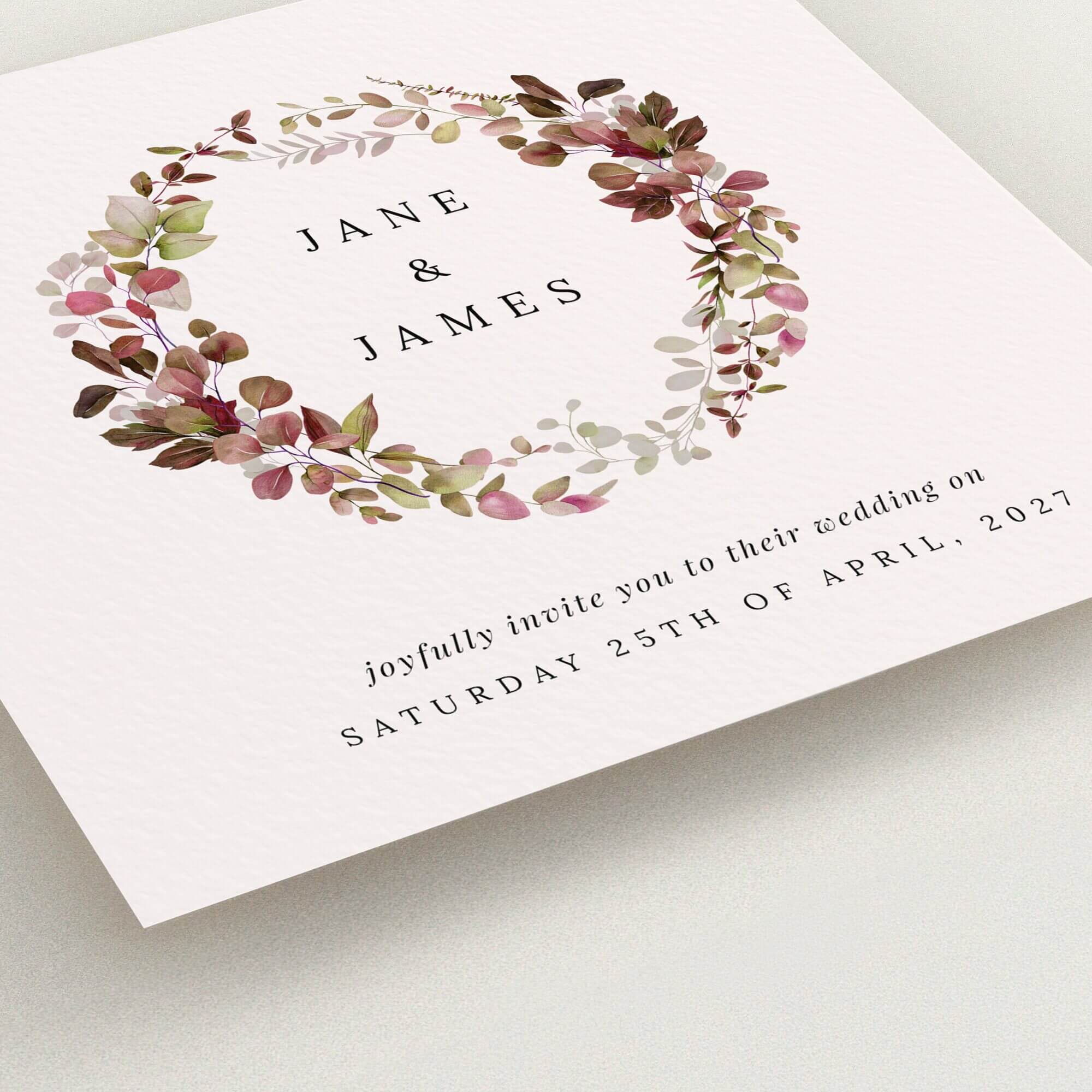 Elegant floral wedding invitation design with no photos