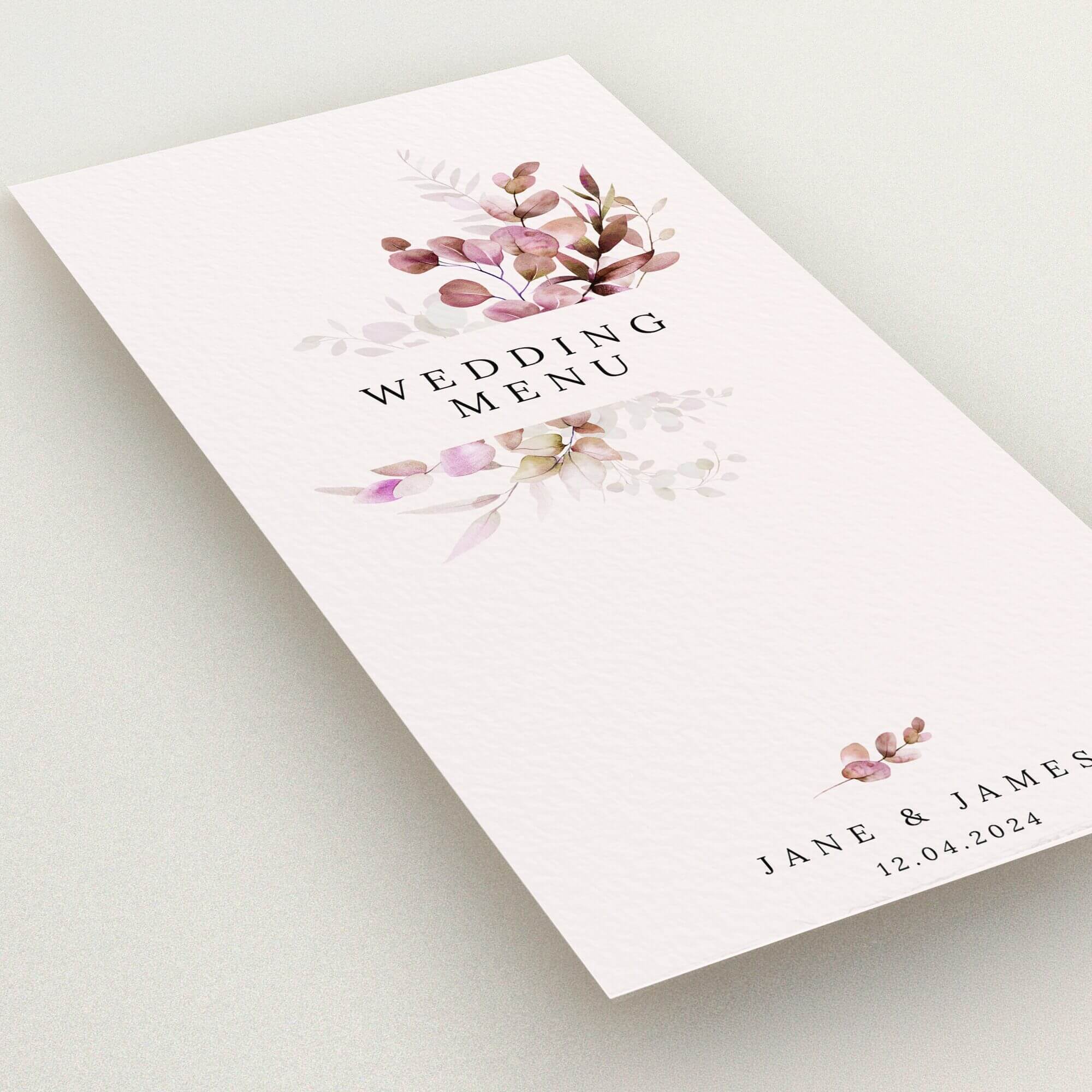 Elegant floral wedding menu card design with two decorative images.