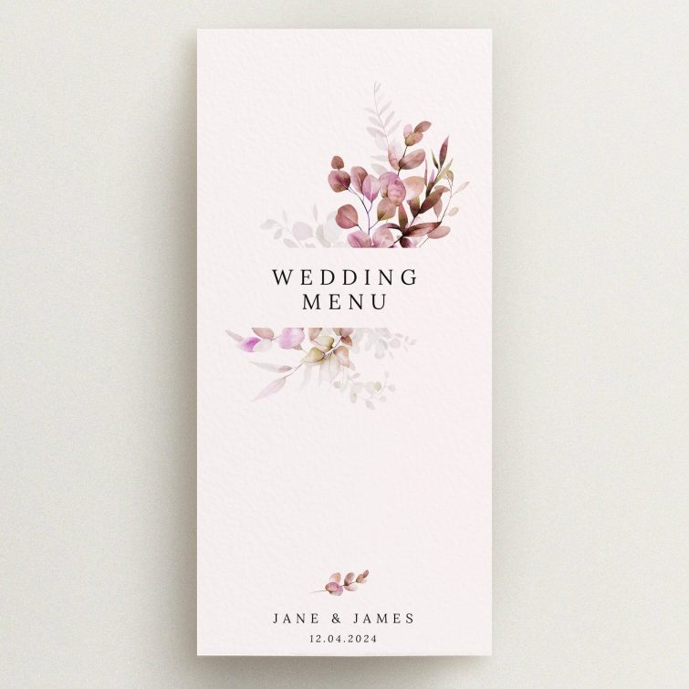 Elegant floral wedding menu card design with two decorative images.