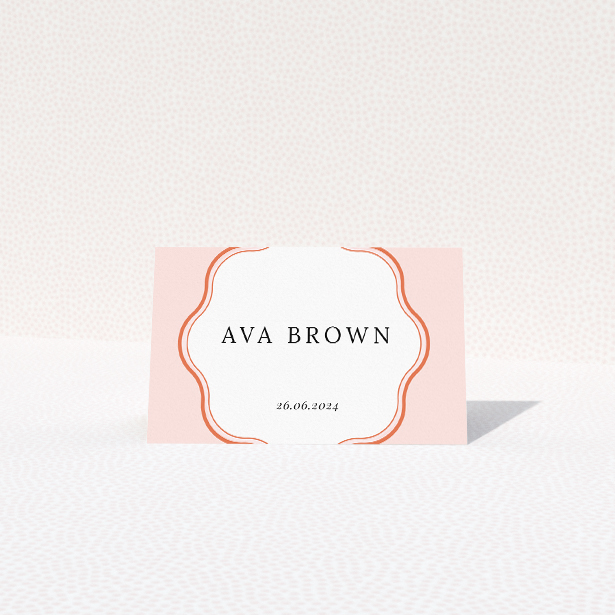 Blush Crest Monogram wedding place cards - classic elegance with modern flair. This is a view of the front